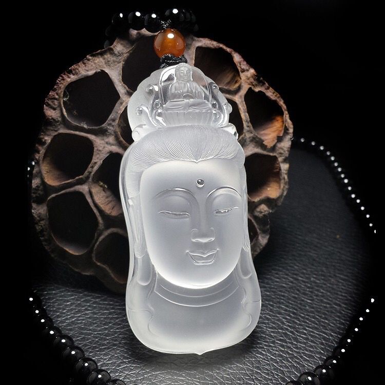 【可定制】天然水晶掛件 大師雕觀音圣像