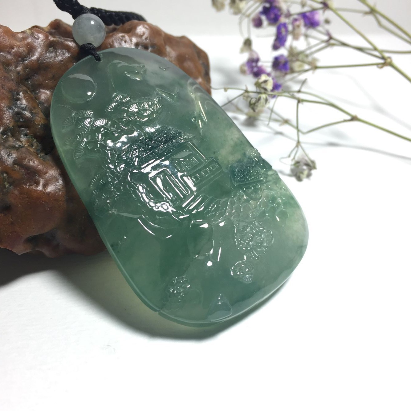 天然A貨翡翠 冰種藍(lán)底藍(lán)花男士掛牌