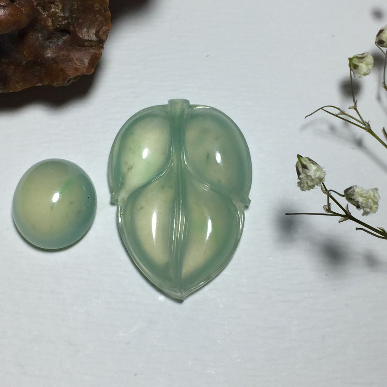 天然A貨翡翠 底色飄陽綠樹葉戒指鑲嵌料