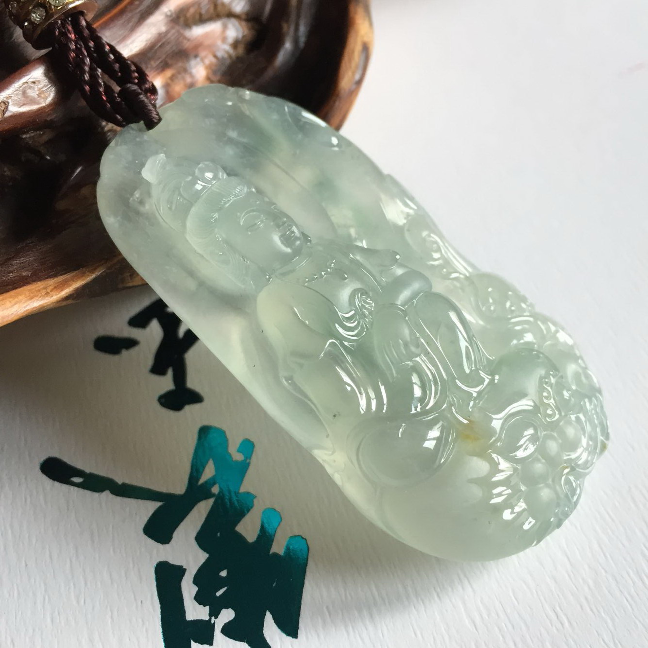 天然A貨翡翠 高冰起膠降龍觀音