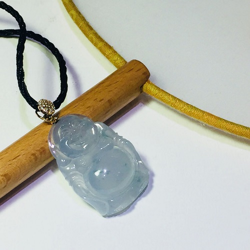 天然A貨翡翠 冰種藍(lán)花站佛