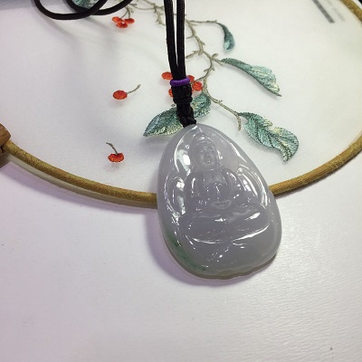 天然A貨翡翠 粉紫色冰種花彩大觀音